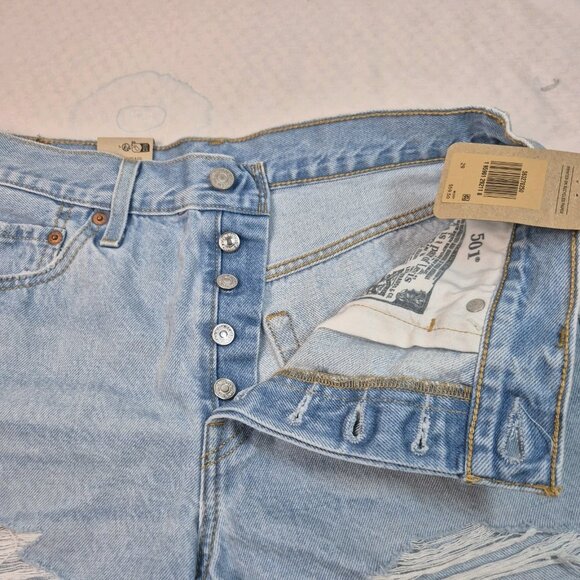 Levi's 501 Size 29 Women's HIGH Rise Ripped Distressed Jean Denim Shorts Blue 55 - Picture 3 of 8